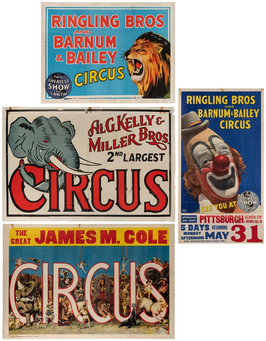 Three American circus posters. Circa 1940s. Including Ringl... (1 of 5)