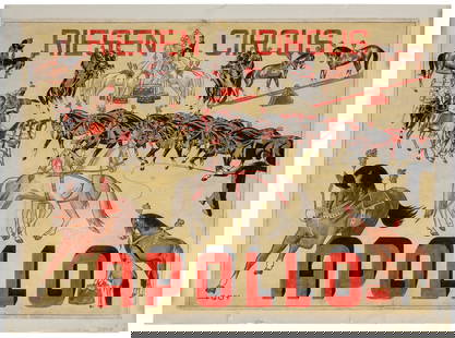 GOY. Riesen Circus / Apollo. Poster maquette. Germany, ca. ...: GOY. Riesen Circus / Apollo. Poster maquette. Germany, ca. 1950s. Mixed media poster maquette on paper, depicting various equestrian feats. 16 1/8 x 22 ½”. Linen backed. Fold lines; short t
