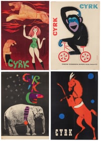 VARIOUS DESIGNERS. Group of 4 Polish circus posters. 1960s....