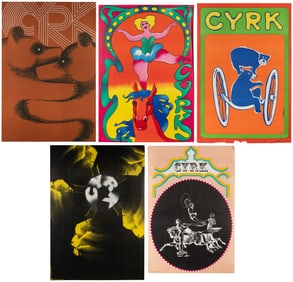 VARIOUS DESIGNERS. Group of 5 Polish circus posters. 1960s-...