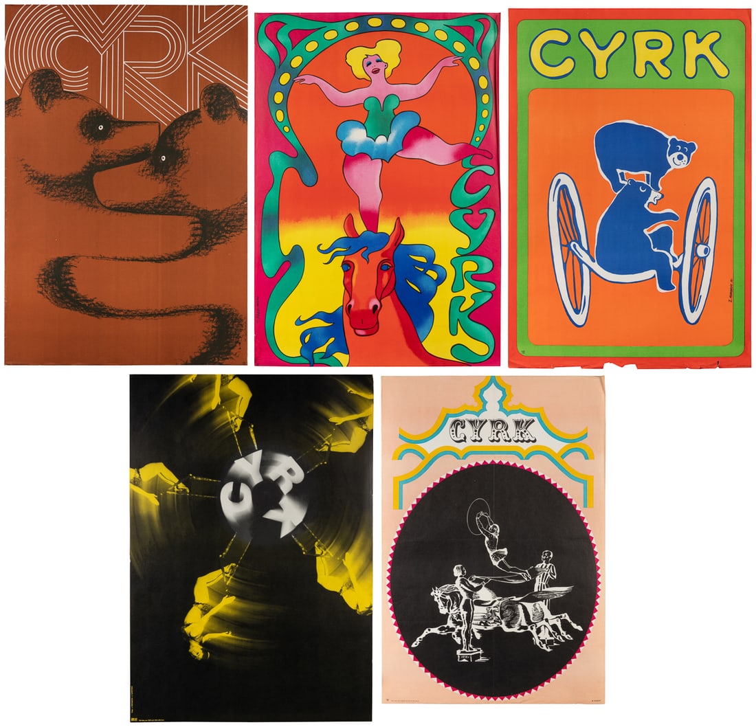 VARIOUS DESIGNERS. Group of 5 Polish circus posters. 1960s-... (1 of 6)