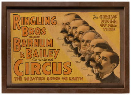 Ringling Bros and Barnum & Bailey Combined Circus / The Cir...: Ringling Bros and Barnum & Bailey Combined Circus / The Circus Kings of All Time. Color lithograph poster depicting the founders and managers of the Ringling Bros. and Barnum & Bailey Circus: P.T. Bar
