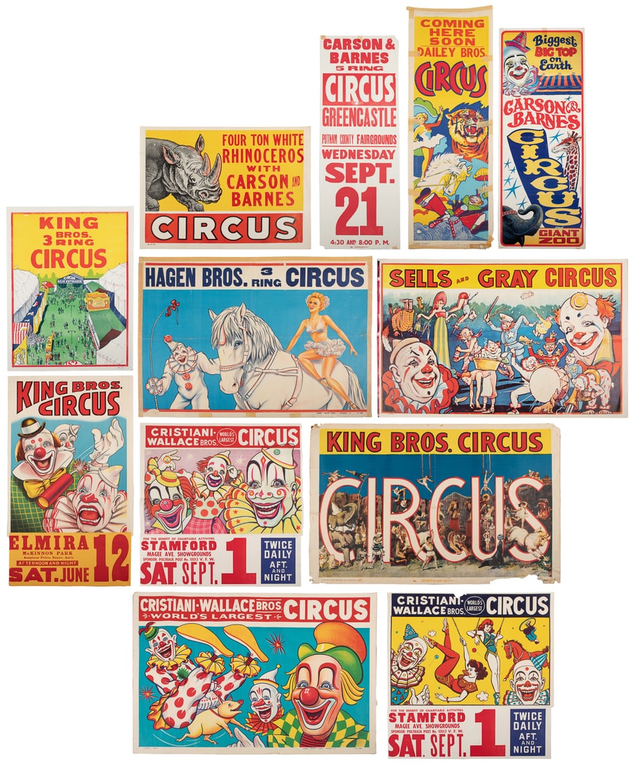 Group of 10 American circus posters. Circa 1950s/60s. Ten c... (1 of 14)