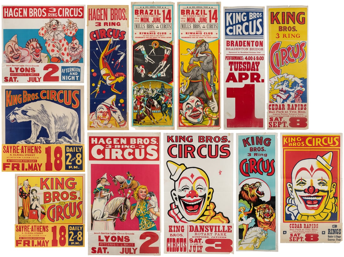 Twelve American circus posters. Twelve color offset and blo... (1 of 13)