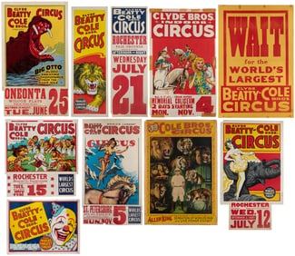 Clyde Beatty and Cole Bros Circus. Group of 10 posters. Ame...