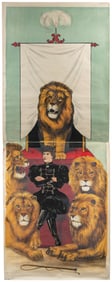 Female Lion Tamer Stock Poster. Color lithograph circus sto...