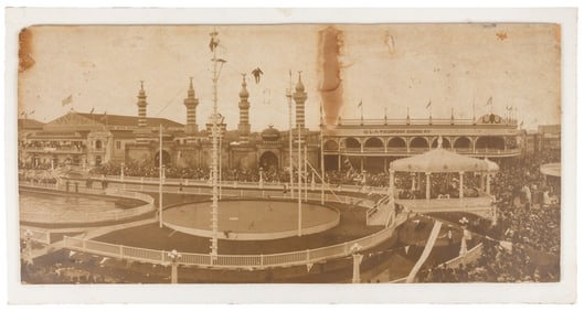 [CONEY ISLAND]. Antique Panoramic Photo of High Wire Walker...