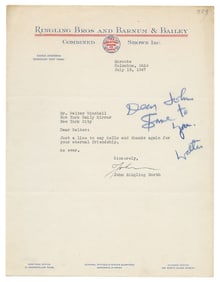 RINGLING NORTH, John (1903 – 1985). Typed letter signed. Co...