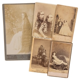 [SIDESHOW]. Group of 4 CDVs and a cabinet photo of 19th cen...