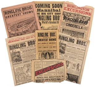 Ringling Bros. Group of 7 circus heralds. V.p., 1890s-1900s...