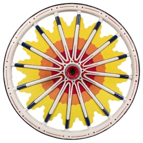 Large Sunburst Circus Wagon Wheel. Circa 19th/20th century....