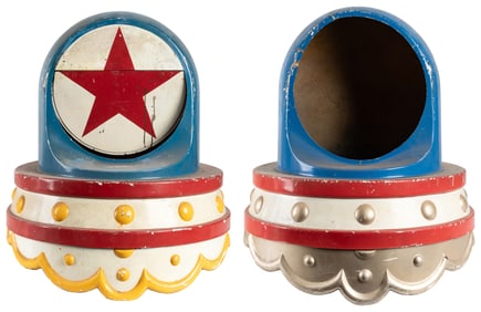 Two Circus Motif Garbage Bin Toppers. American, circa 1970/...
