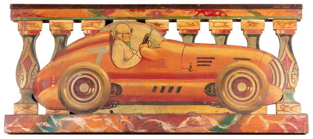 Painted Wood Fairground Race Car Attraction Sign. Double-si...