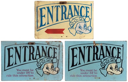 Three Kiddie Ride Carnival Entrance Signs. American, mid to...