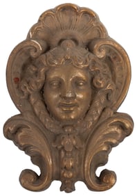 Ornate Gilt Hanging Wall Ornament. Female face relief in ca...