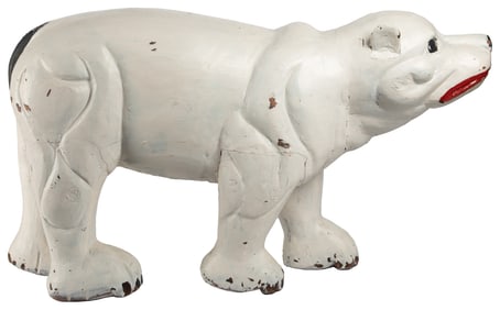 Carved Wooden Polar Bear Cub Figure. 20th century. Carved a...