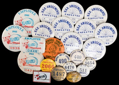 Group of 23 Carnival Employee Badges. Circa 1970s-80s. Incl...