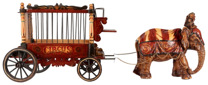Model Circus Wagon and Elephant. American, ca. 1970s? Paint...