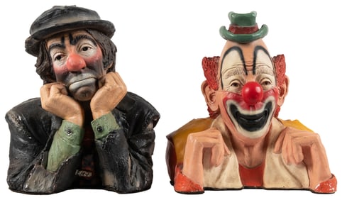 Lou Jacobs and Emmett Kelly Pair of ESCO Busts. 1990s. Pain...