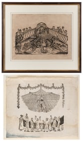 Two early circus woodblock prints. European, ca. 18th centu...