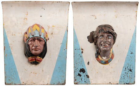 [CARNIVAL RIDES]. Pair of Decorative Panels with Painted Me...