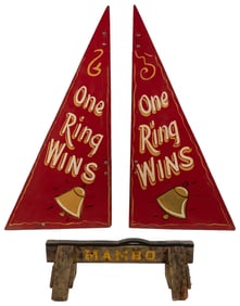 [CARNIVAL SIGNS]. Pair of Hand-Painted Wooden “One Ring Win...