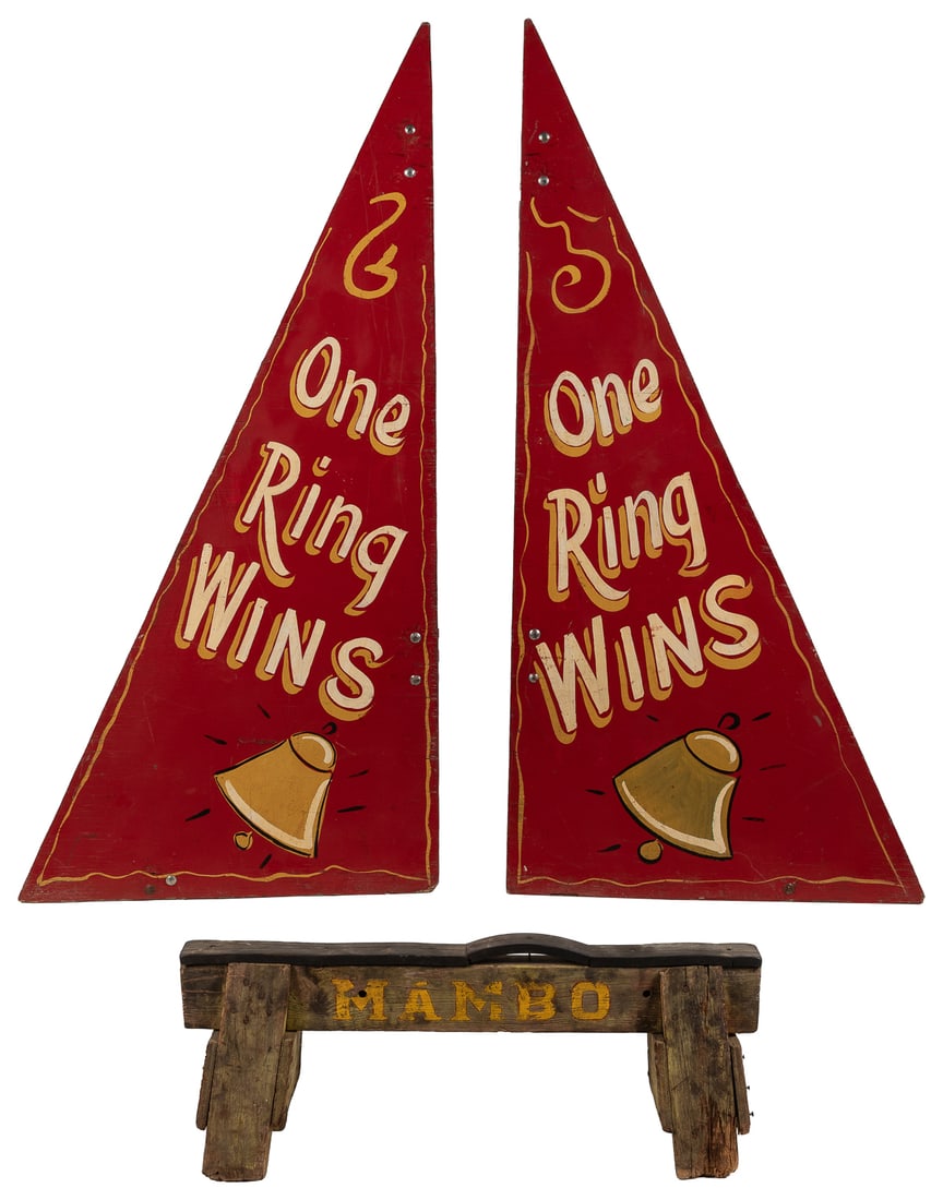 [CARNIVAL SIGNS]. Pair of Hand-Painted Wooden “One Ring Win... (1 of 3)