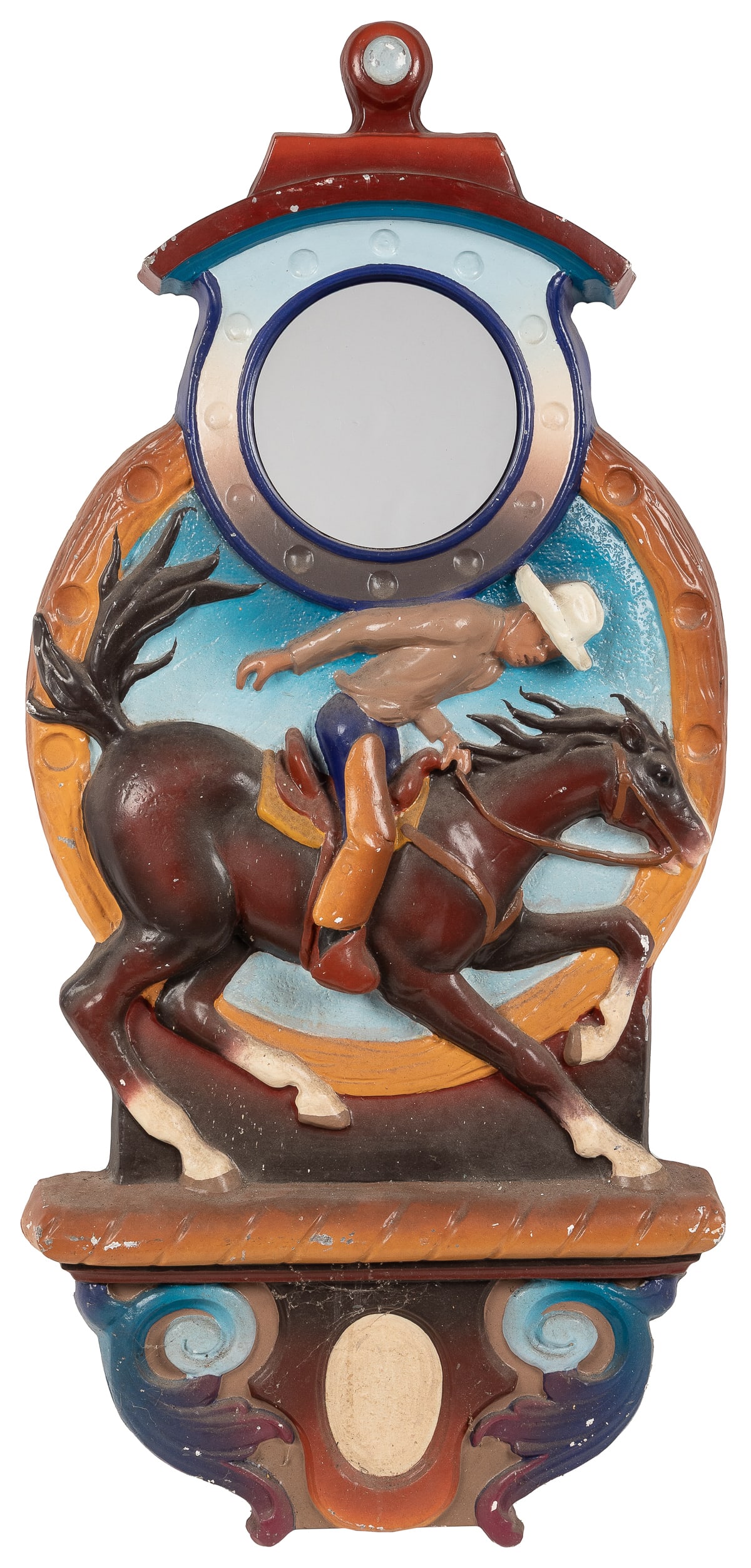 Western Rodeo Cowboy Relief Carousel Plaque with Mirror. Ci... (1 of 1)