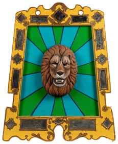 Lion Carousel / Fairground Wooden Panel. 20th century. Lion...