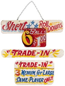 Trio of Carnival Painted Wooden Signs. 20th century. Bright...