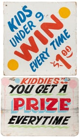 Pair of “Kids Win Every Time” Carnival Signs. 20th century....