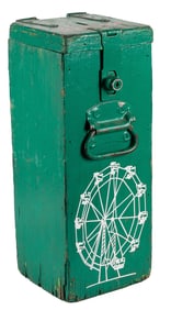 Carnival Ride Ticket Box. Wooden box painted green with a F...