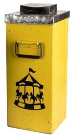 McDonagh’s Amusements Carnival Ticket Box. Yellow metal box...