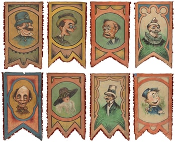Eight Painted Fairground / Carnival Portrait Banners. Singl...