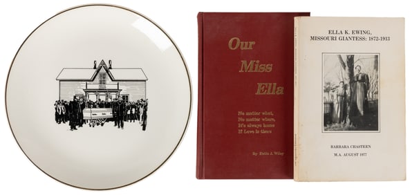 EWING, Ella (1872 – 1913). Two books and a memorial plate. ...