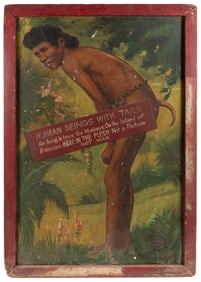Pig-Tailed Man Sideshow Sign. Johnson Studio, ca. 1930s. Ha...