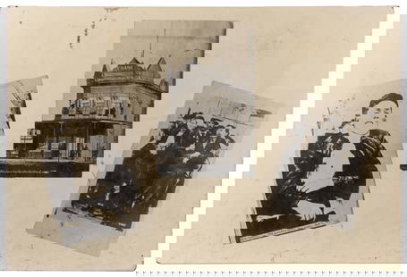 Dalton Gang Sideshow Lobby Board. Circa 1930s-40s. Photogra...: Dalton Gang Sideshow Lobby Board. Circa 1930s-40s. Photographic lobby board with a collage of images of the gang members and a bank which they raided. 20 x 30”. Some wear around edges and on sur