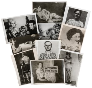 Group of 20 Bernard Kobel Tattooed Portrait Photographs. Bl...