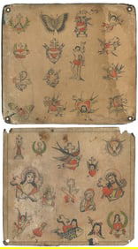Pair of Religious Tattoo Flash Sheets. The Bowery, New York...