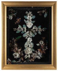 Funeral Feather Wreath / Cross Shadowbox Display. Circa 19t...