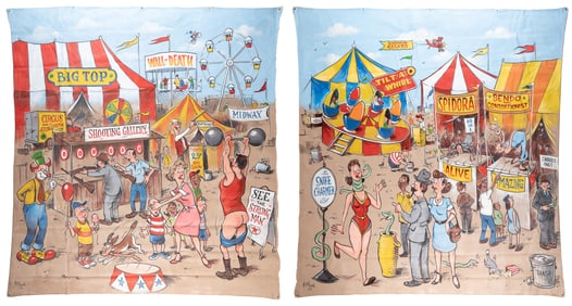 NORMAN, Killbuck. Two panel carnival sideshow banner. Paint...