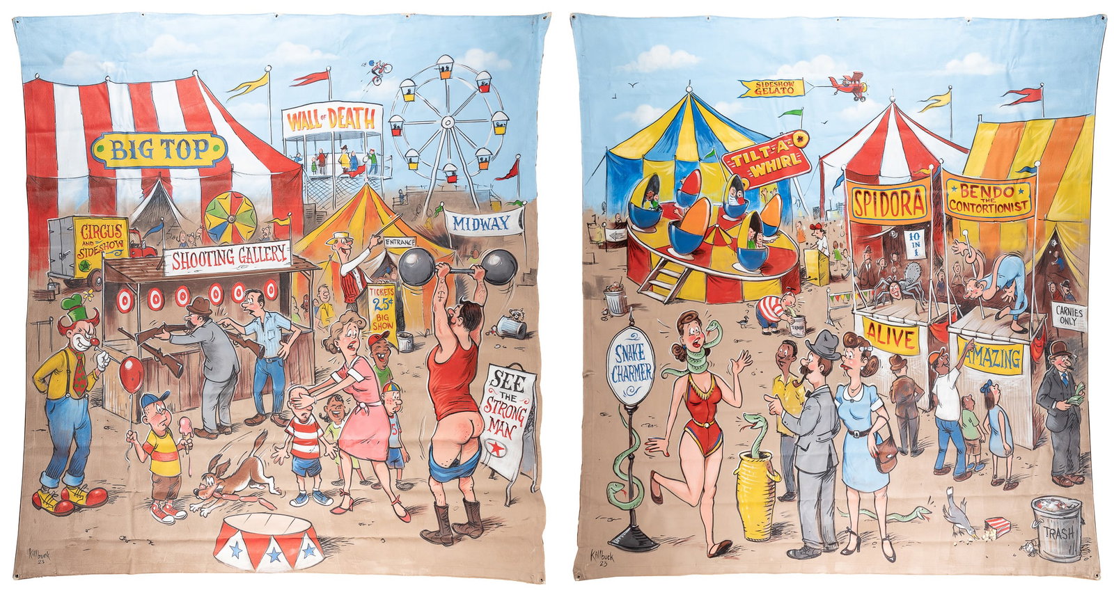 NORMAN, Killbuck. Two panel carnival sideshow banner. Paint... (1 of 4)