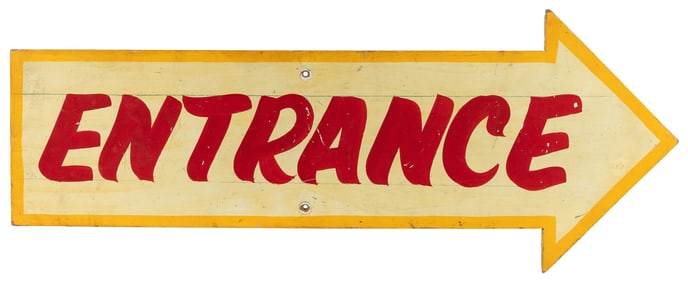 Carnival Entrance Directional Sign. Circa 1980s. Wooden han...