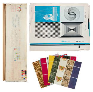 EAMES, Charles and Ray Bernice (American, 1907-1978; 1912-1...: EAMES, Charles and Ray Bernice (American, 1907-1978; 1912-1988). “Giant House of Cards” Card Mockup and Packaging Layout. 1950s. One hand-colored card mockup in the final 7 x 11”