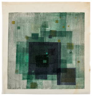 BERTOIA, Harry American, 1915-1978). Untitled. 1965. Color ...: BERTOIA, Harry American, 1915-1978). Untitled. 1965. Color monoprint on rice paper. Signed and dated lower right. Date is very faint. 17 x 16”. Unframed. Private Collection. Paper toned. Random