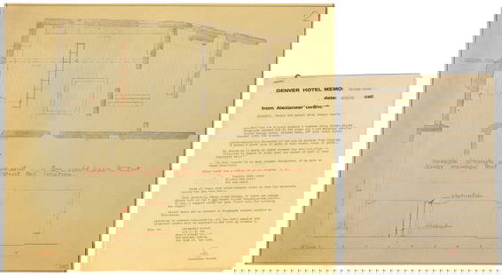 Correspondence and Architectural Plans with notes from Alex...: Correspondence and Architectural Plans with notes from Alexander Girard to Charles Eames. 1956. Four Signed Pages from correspondence or notes from Alexander Girard to Charles Eames (One on Girard