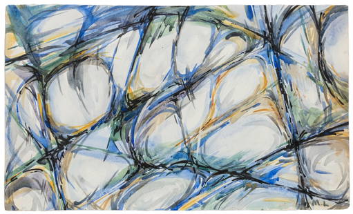 LARIONOV, Mikail (Russian, 1881-1964). Untitled. Circa earl...: LARIONOV, Mikail (Russian, 1881-1964). Untitled. Circa early 20th century. Watercolor on paper. Initialed lower right. Unframed. 14 ¾ x 8 ¾”. Rounded edges right side. Purchased by the