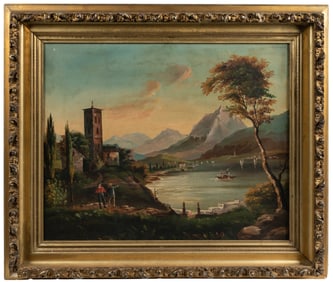 [UNKNOWN ARTIST]. Untitled Lakeside Landscape. [Ca. early 2...