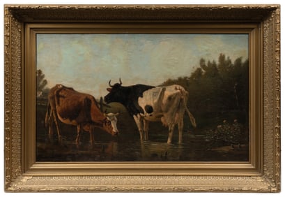 ARTIST UNKNOWN. Untitled (Pastoral Landscape with Cows). Si...
