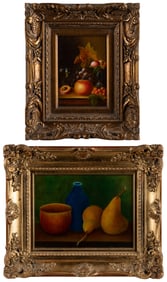ARTIST UNKNOWN. Two Still Lifes. (20th century). Oil on pan...